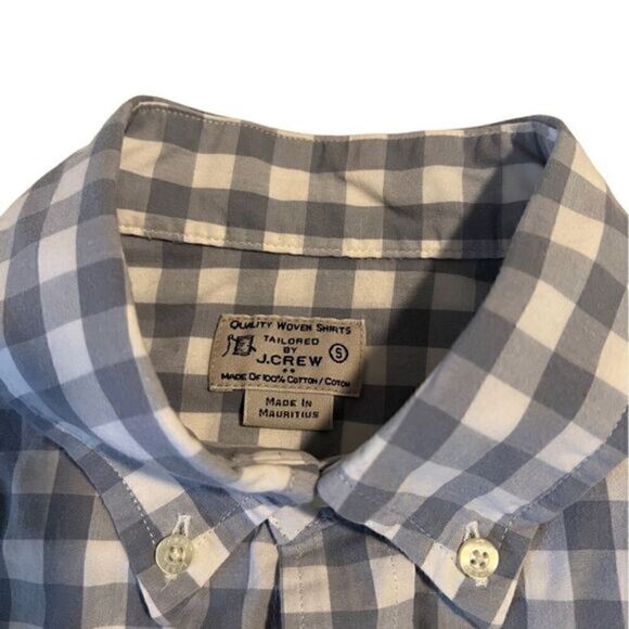 J. Crew Gray and White Check Cotton Button Down Long Sleeve Men’s Shirt Size S - Picture 7 of 13